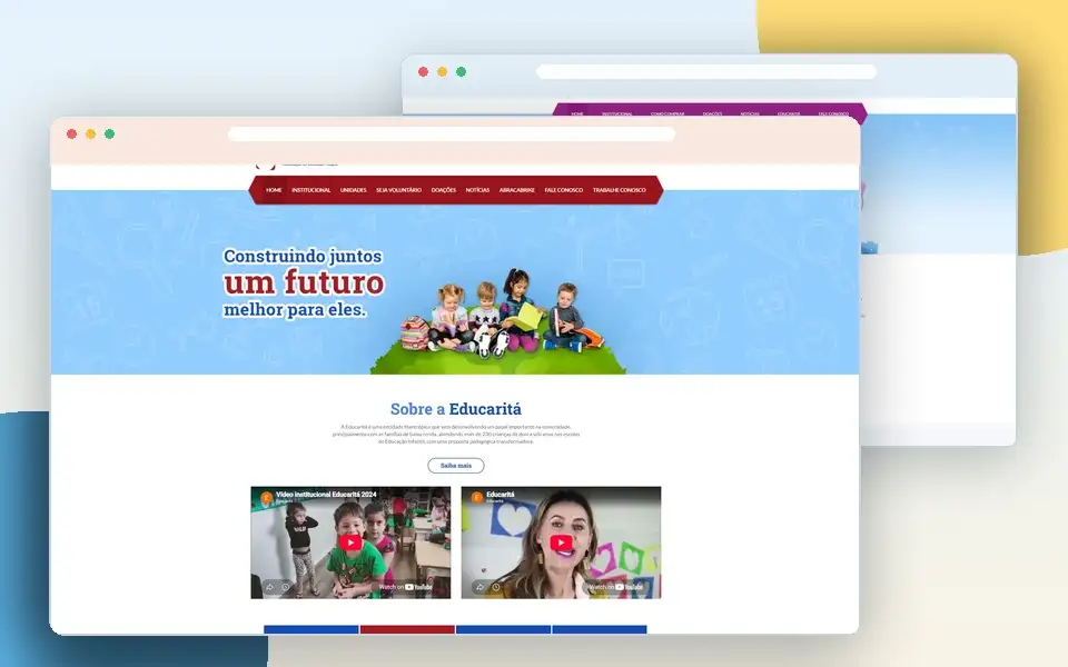 Página inicial do website da Educaritá, com destaque para a educação infantil.