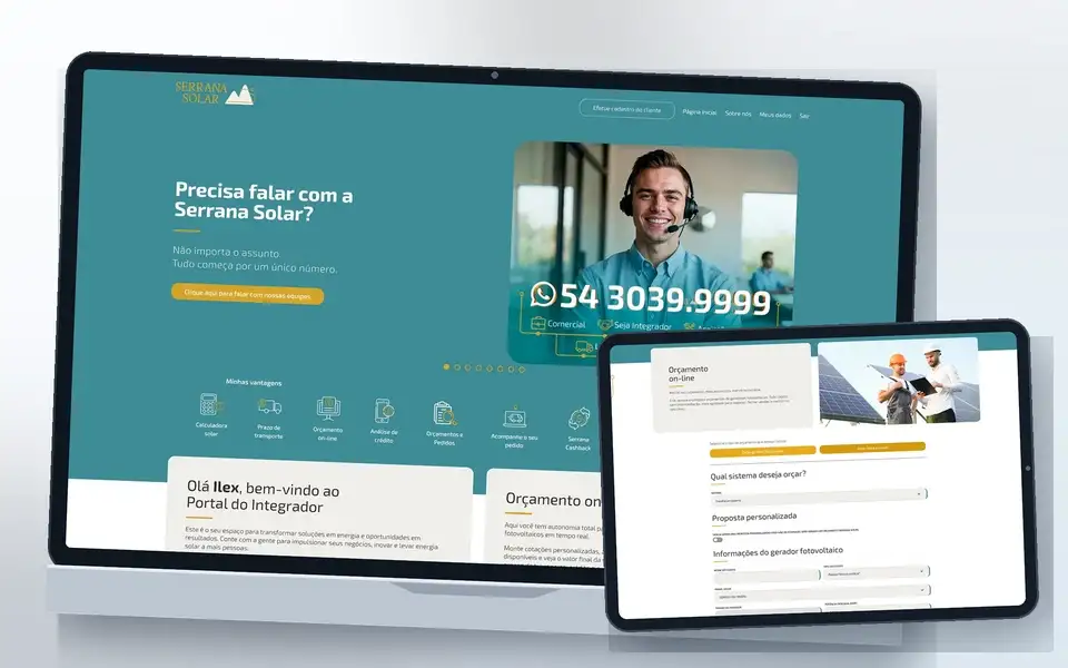 Página inicial do Portal do Integrador da Serrana Solar, com recursos para os parceiros comerciais.