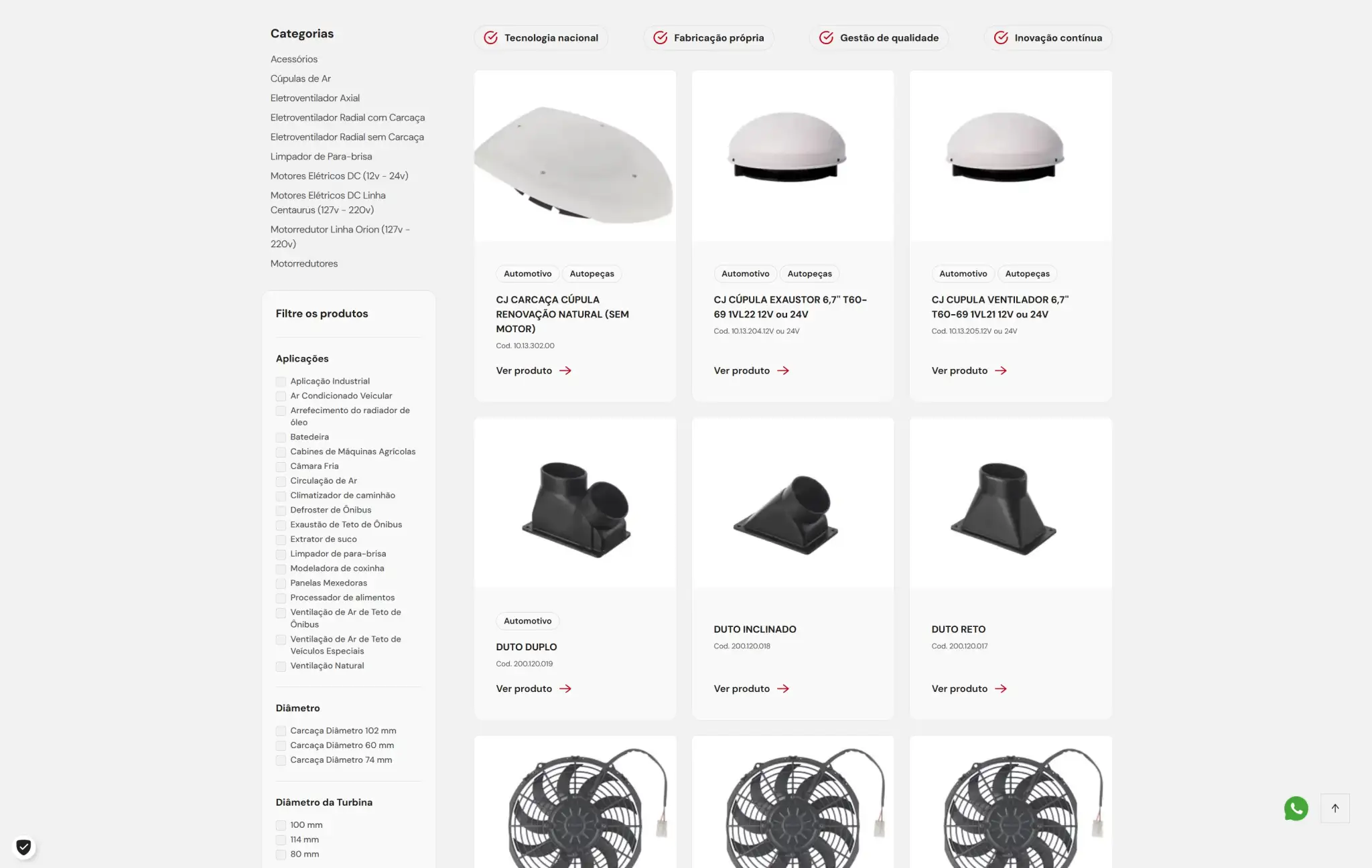 Catálogo de produtos da Imobras com filtros por categoria e cartões de produtos.