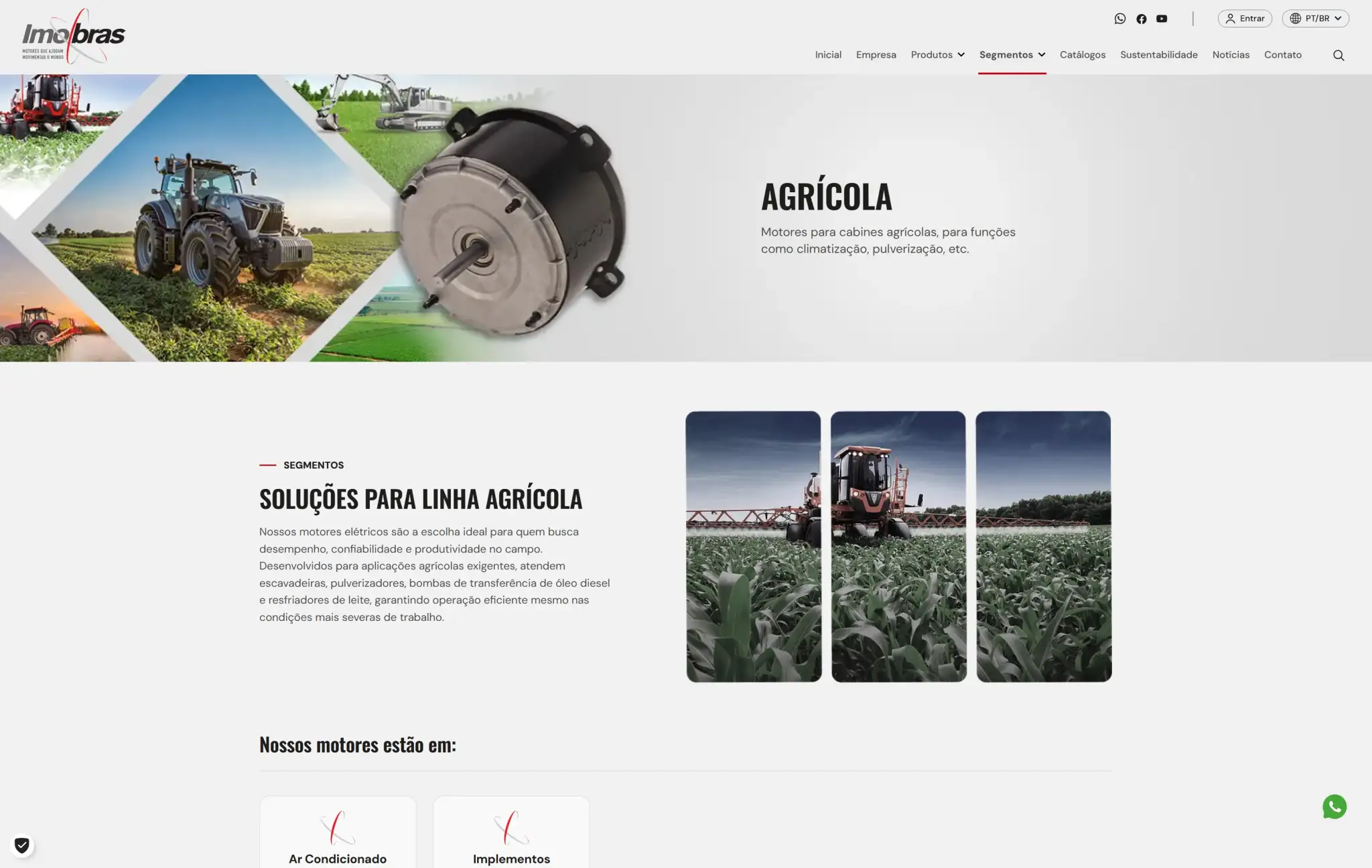 Página do segmento agrícola com aplicações e soluções da Imobras para o setor.