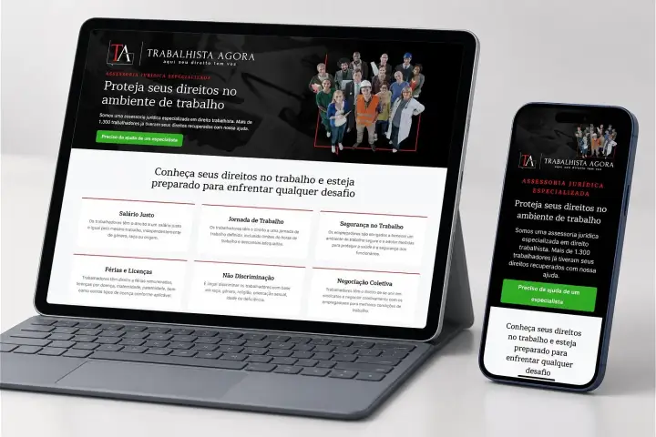 Prévia do projeto Trabalhista Agora, Landing Page